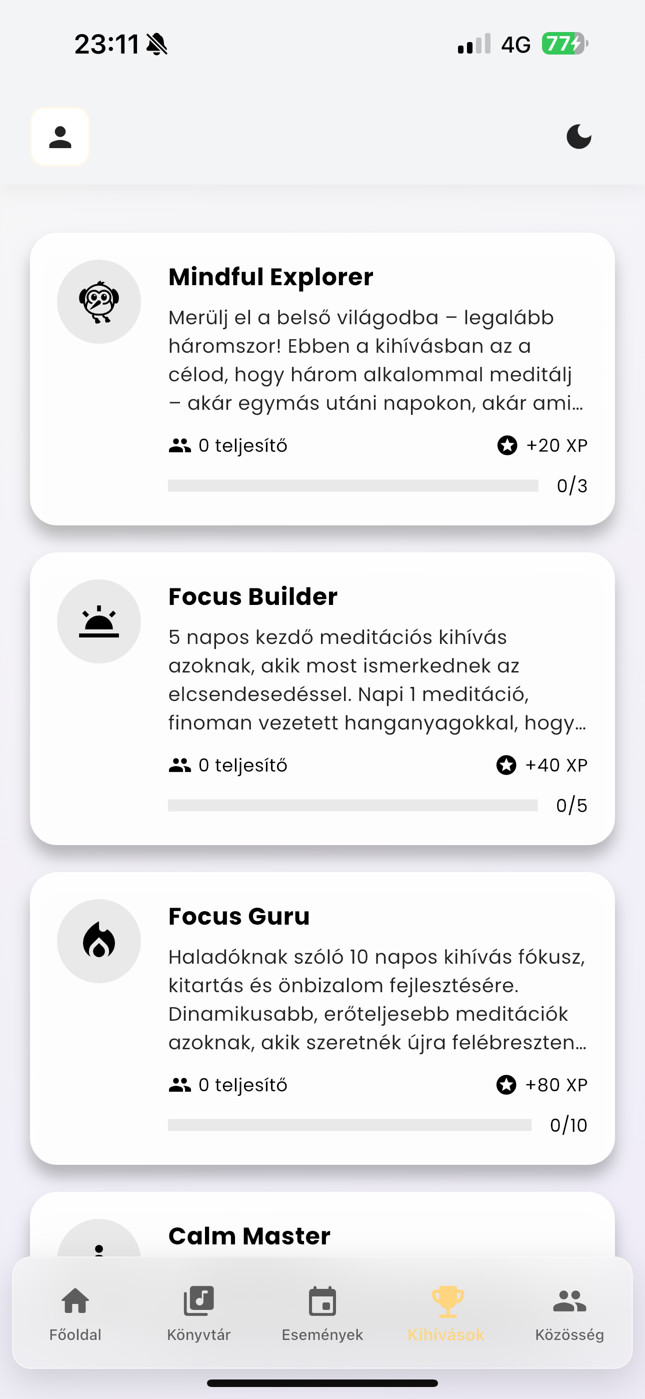 Meditáció képernyő