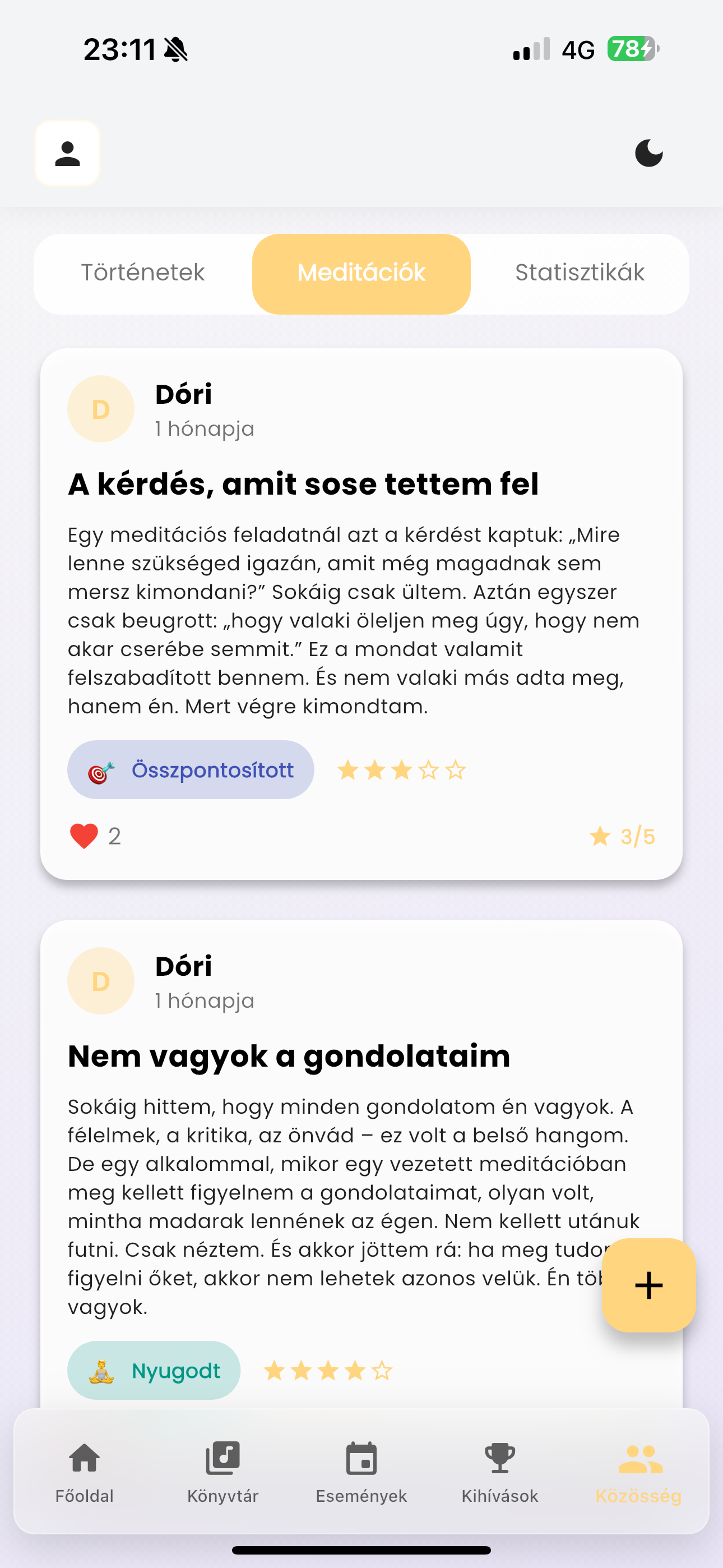 Statisztikák képernyő